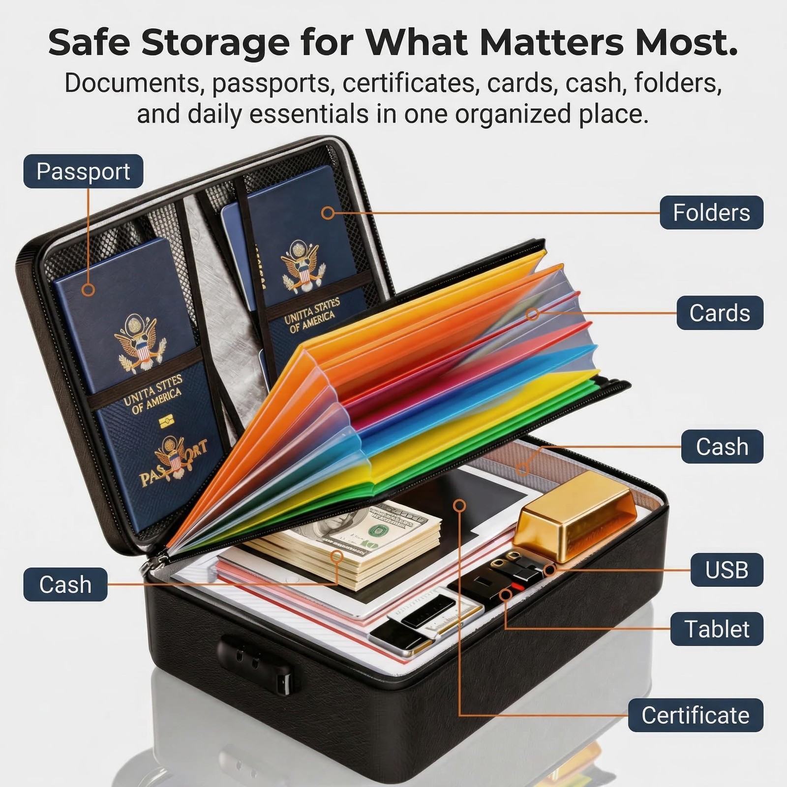 Fireproof Document Box with Lock Water Resistant File Organizer Case