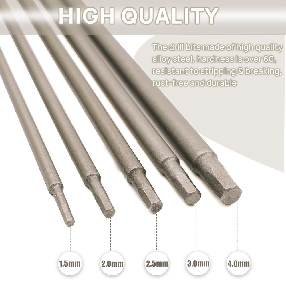 5PCS RC Hex 6 Inch Power Bits 1.5mm 2.0mm 2.5mm 3.0mm 4mm Hex Head Allen C721