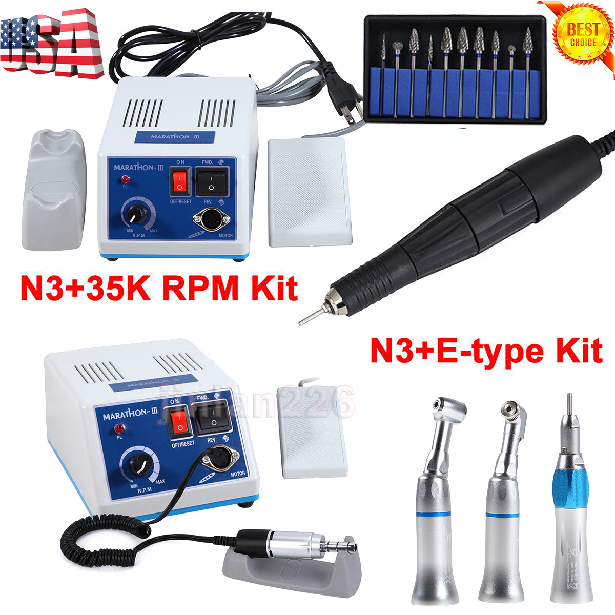 Dental Electric Micromotor Polisher Marathon/Contra Angle/Straight Handpiece new