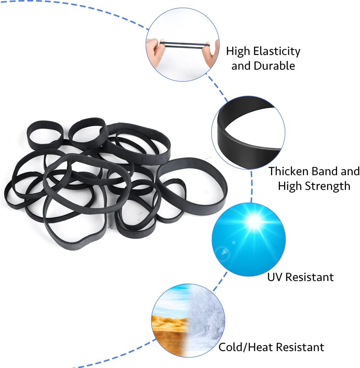 62Pcs Tactical Heavy Duty Elastic Wide Thick UV Heat Cold Resistant Rubber Bands
