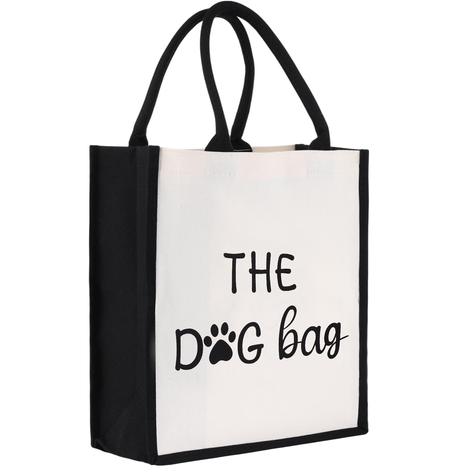 SilTriangle Dog Tote Bag for Women, Printed Design Canvas Large, White, Black