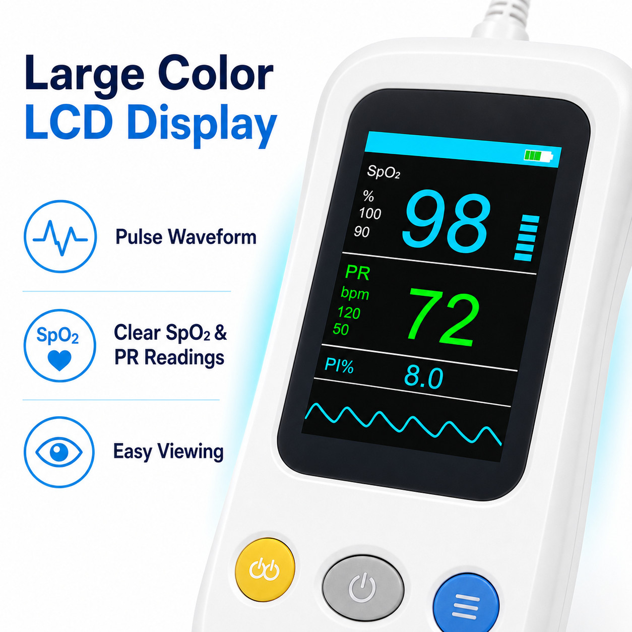 Handheld Rechargeable Fingertip Pulse Oximeter SpO2 Pulse Rate Oxygen Monitor