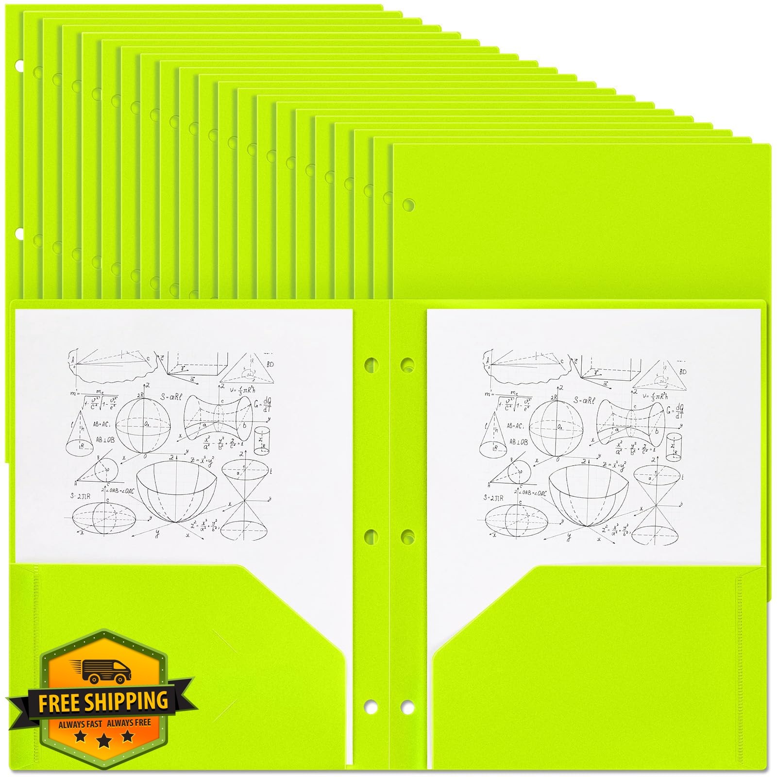 Yeaqee Folders Fluorescent Green 100 Pcs 3-Hole