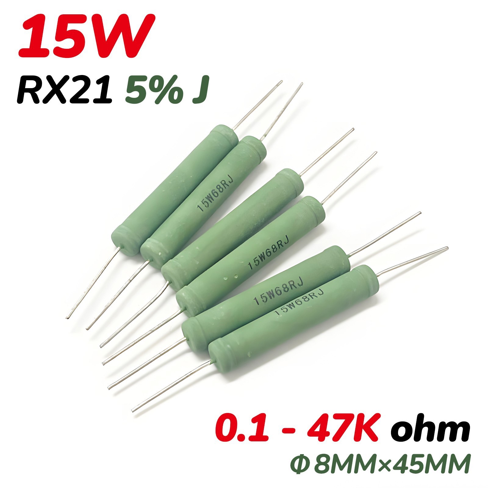 15 Watt Wirewound Resistors Axial Leaded 5% J 0.1~47K ohm Resistor Through Hole