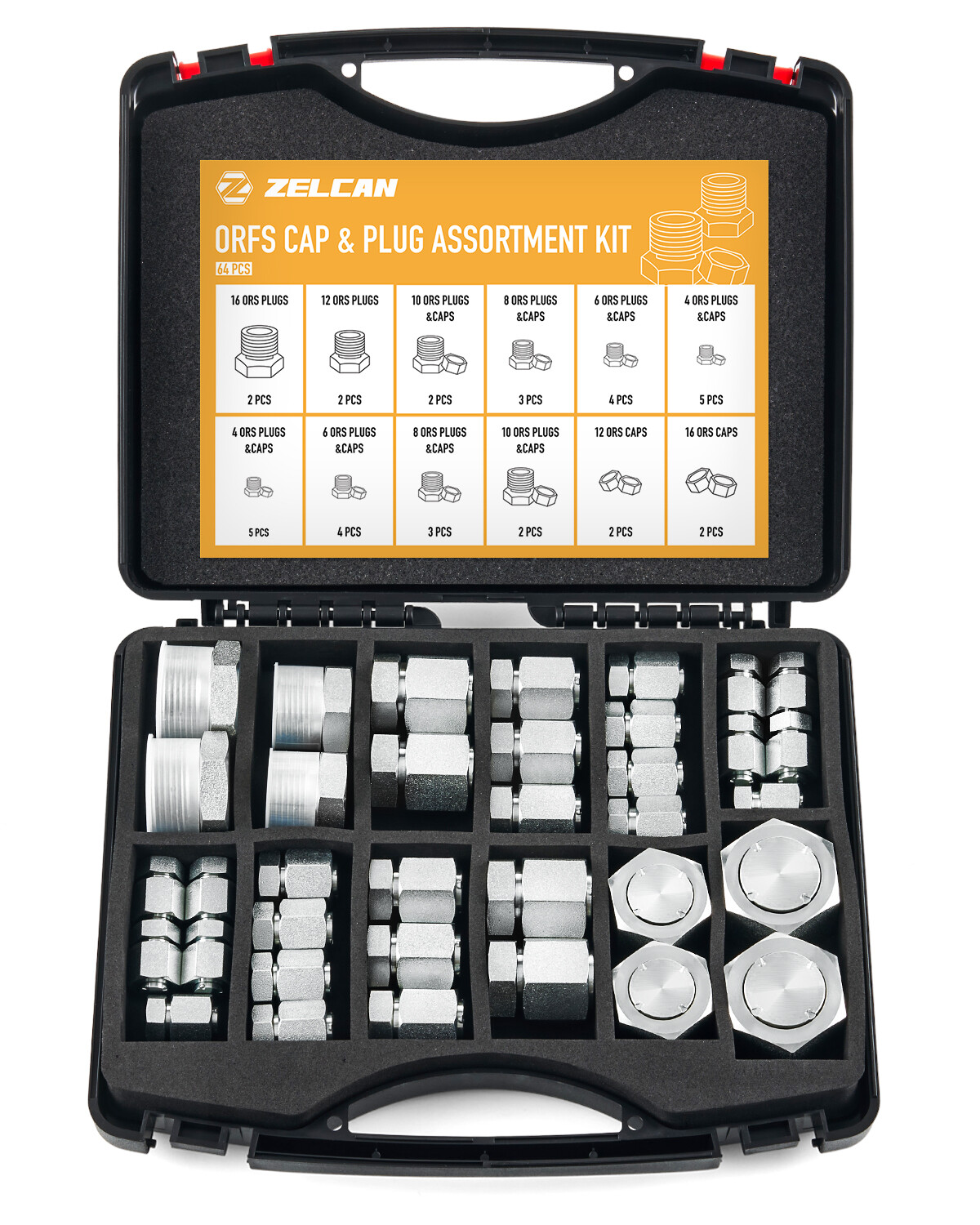64 Pcs Heavy Duty ORFS Hydraulic Cap and Plug Hose Tube and Pipe Fitting Kit US