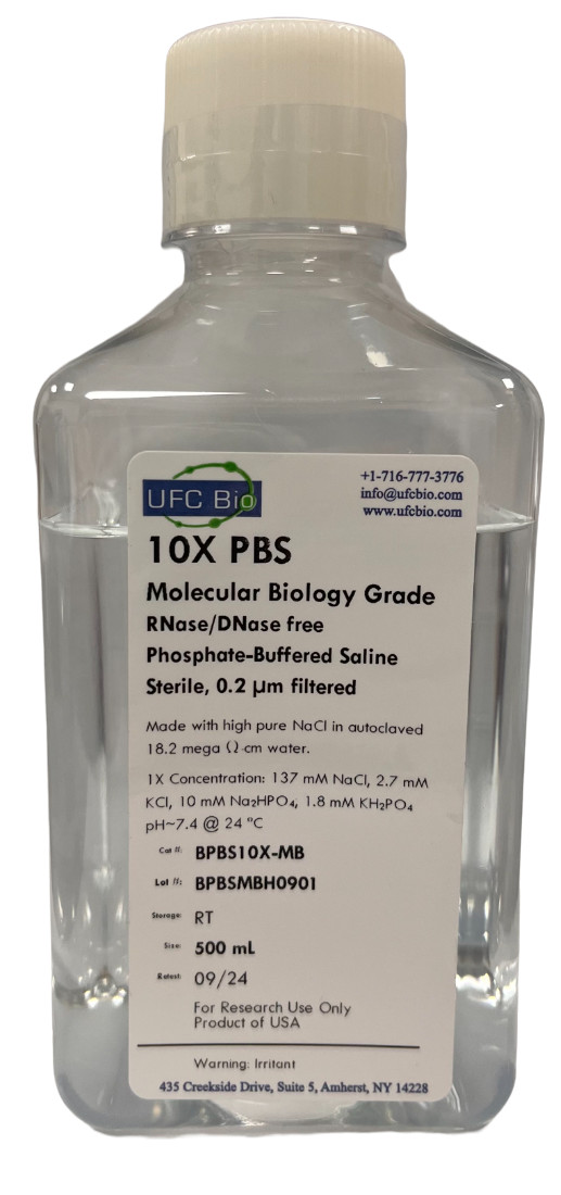 10X PBS (Phosphate Buffered Saline), pH 7.4 – Molecular Biology Grade – 500 mL
