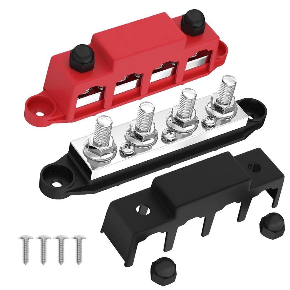 Bus Bar 12V 250A Power Distribution Block 4 x 3/8″ Studs Marine Bus Bar Waterpro