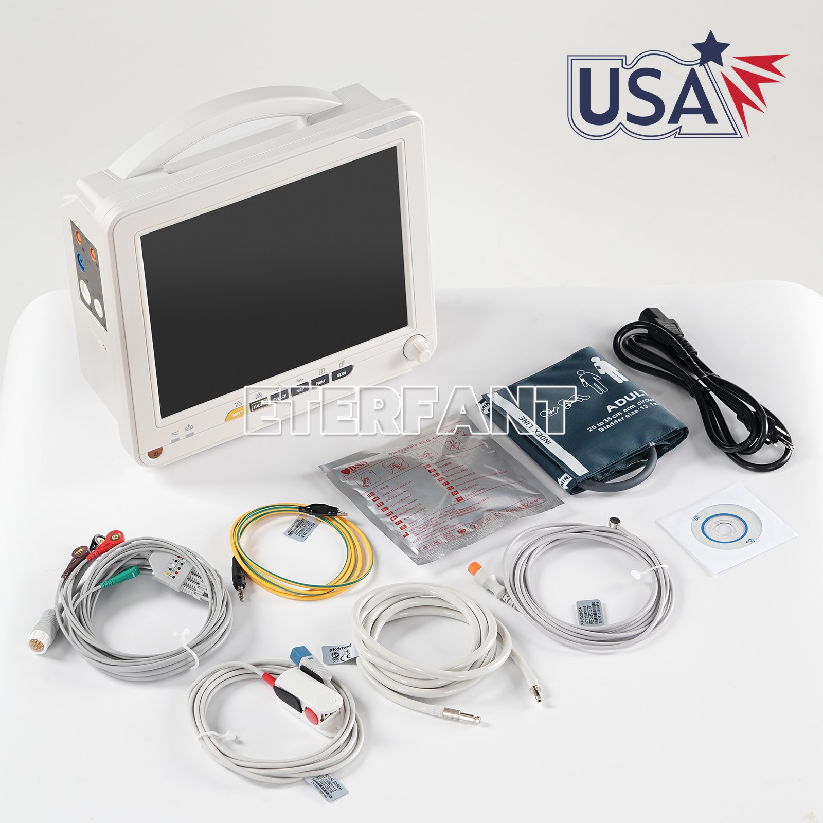 SNP900N 12″ Patient Monitor Vital Sign/Mobile Rolling Cart Height-Adjustable US