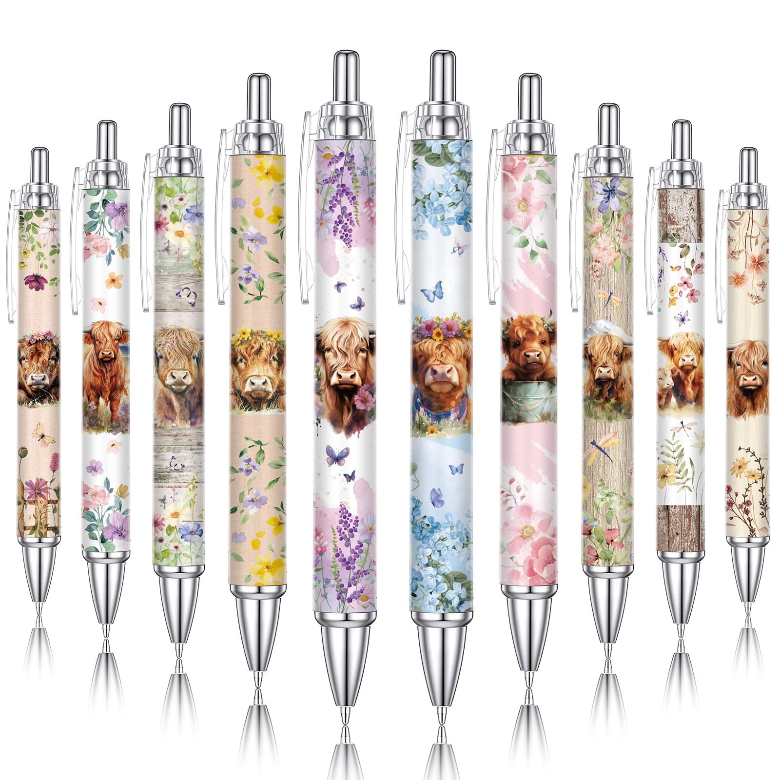 10 Pcs Highland Cow Pens Set, Cute Print Ballpoint Pen Black Ink Kawaii Writt…