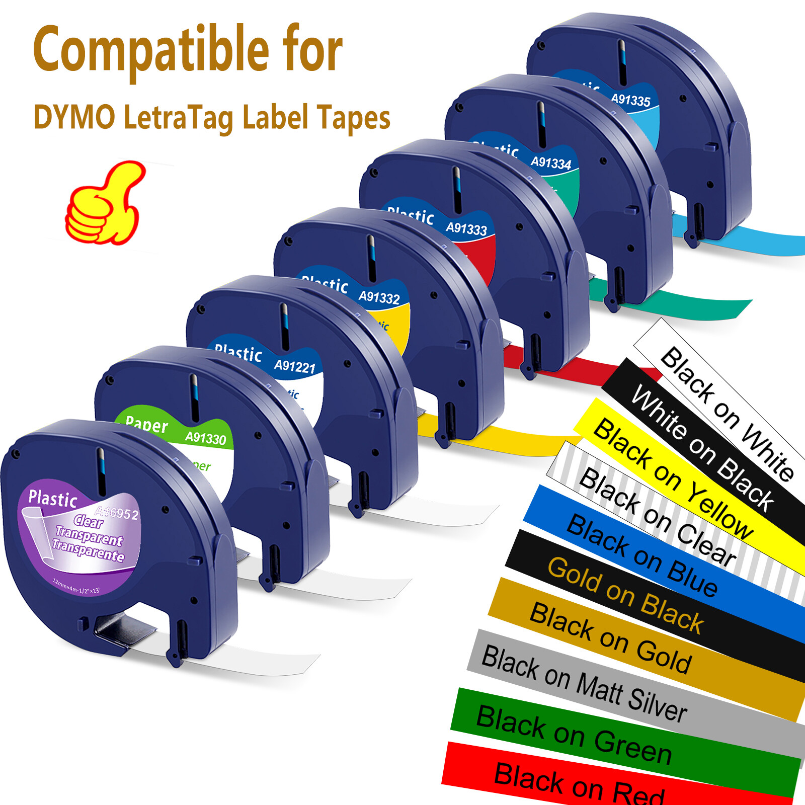 7x Dymo LetraTag Refill 91330 91331 91332 Paper Plastic Label Tape 1/2» LT-100H