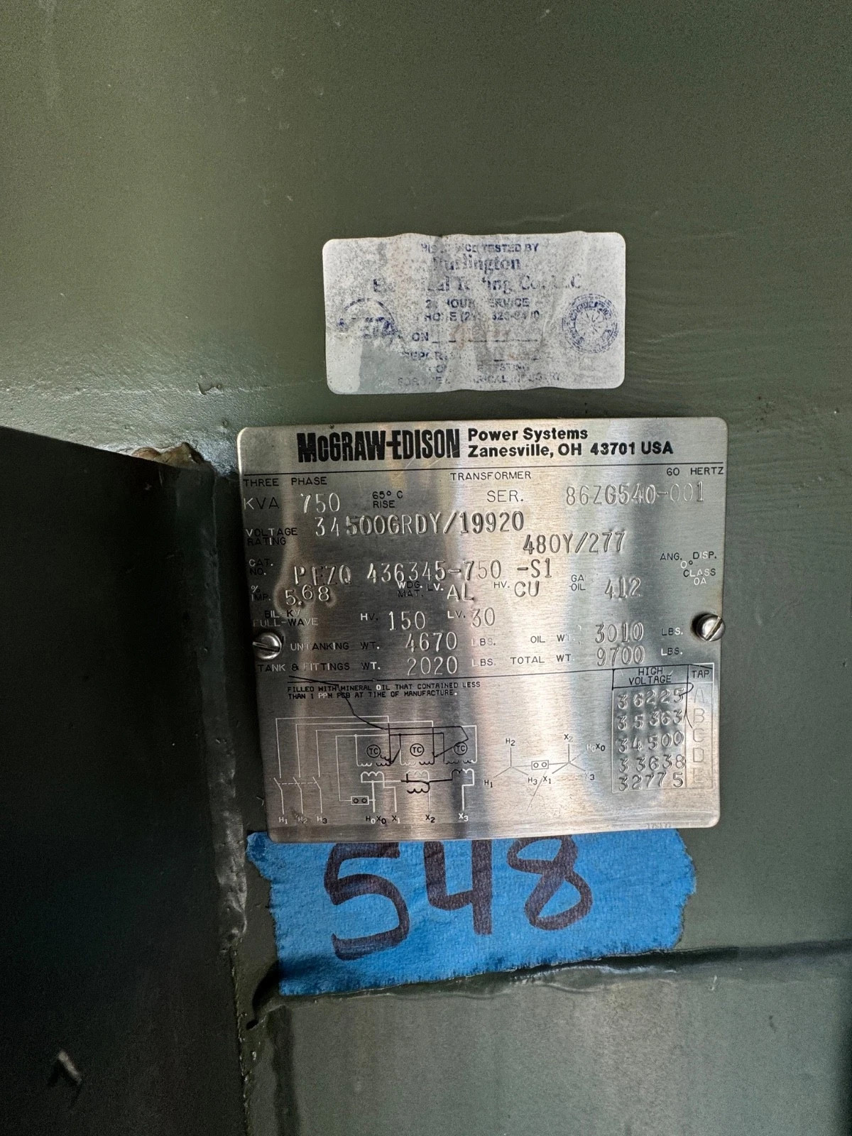 750kva Transformer 3 Phase Oil Filled 34500/19920-480v/277v padmount 500 34,500