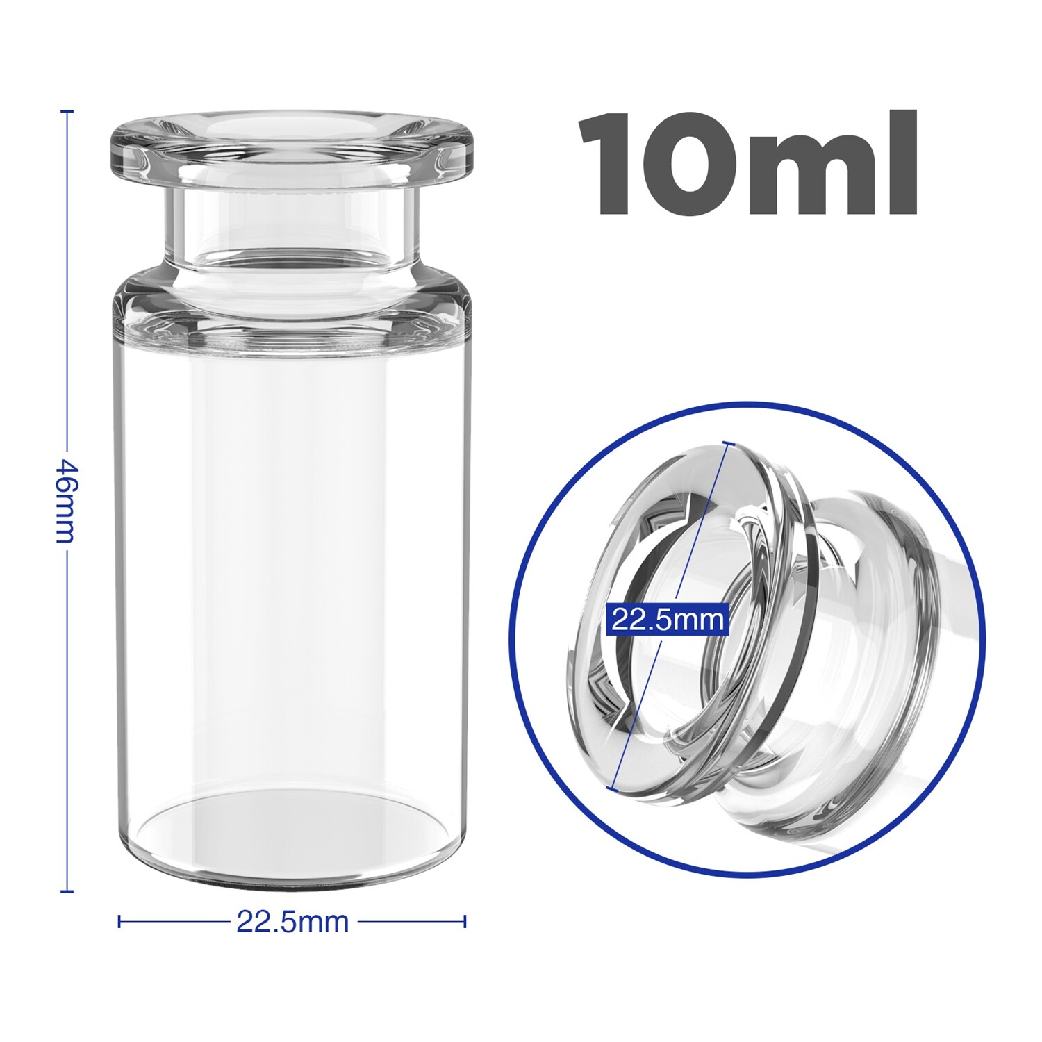 1000PCS 10ml Headspace Vials Clear Glass Bottle 20mm Crimp top Flat Bottom HPLC