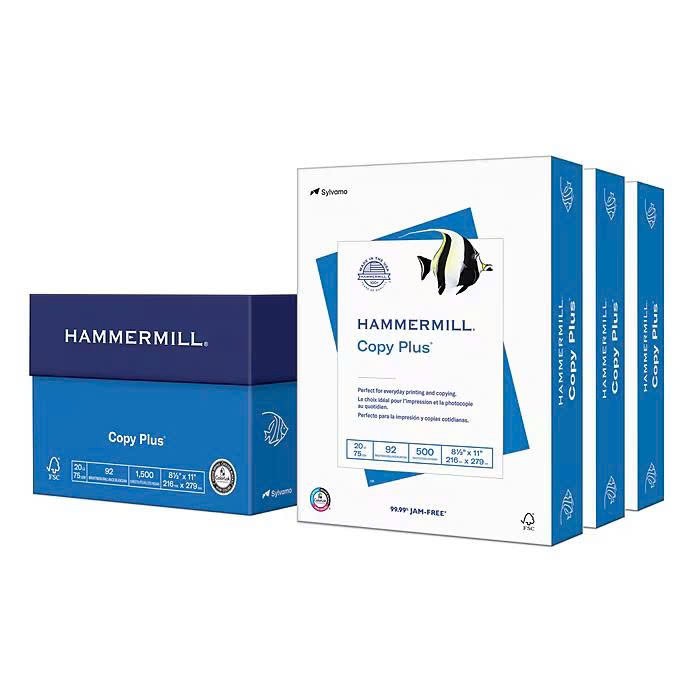 Hammermill Copy Plus 8.5″x11″ Copy Paper-92 Brightness, 500 Sheets/Ream, 3 Reams