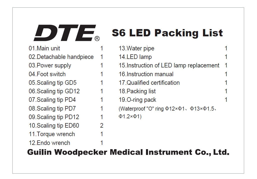Woodpecker DTE Dental S6 LED Ultrasonic Scaler HD-8L Handpiece 7 Tips 110V