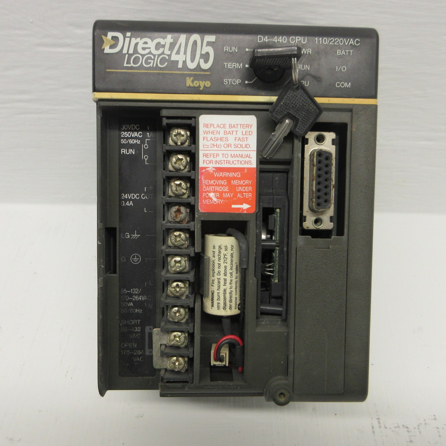 PLC Direct Koyo D4-440 CPU Direct Logic 405 CPU Module w Keys (chipped, no door)