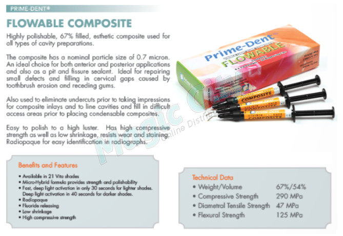 Prime-Dent Dental Flowable VLC Light Cure Composite 4 Syringe Kit – B1 Shade