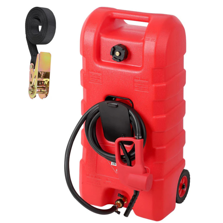15 Gallon Fuel Caddy Portable Gas Storage Tank Container with Hand Pump W/Wheel