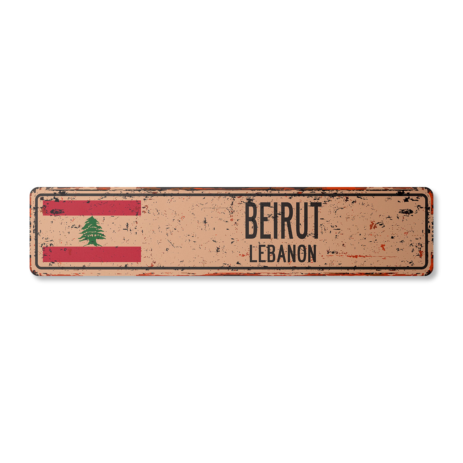 BEIRUT LEBANON Vintage Street Sign Lebanese flag city country road wall rustic