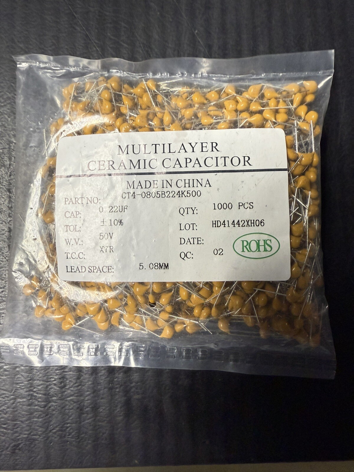 1000pcs 220nF Ceramic Capacitor 224 50V Monolithic Through Hole