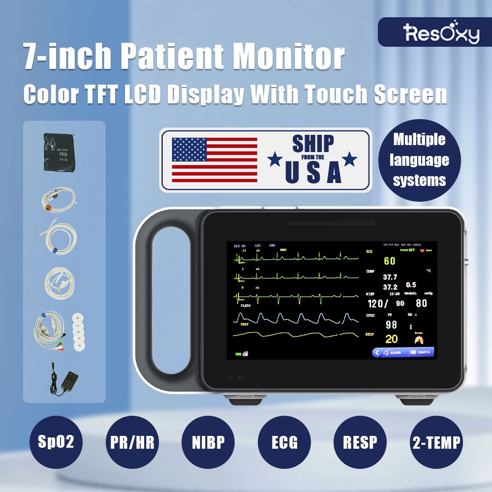 7″ Patient Monitor ICU CCU Vital Signs Monitor ECG/NIBP/TEMP/RESP/SPO2/PR