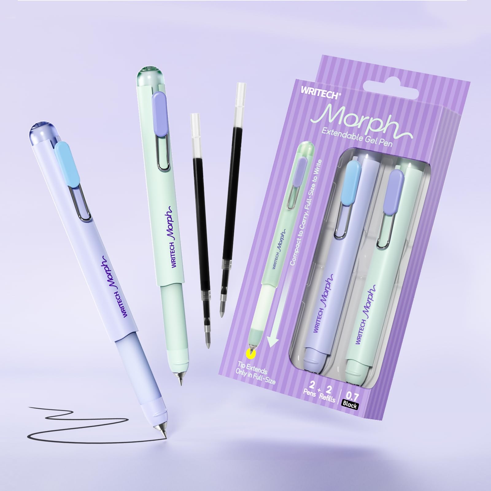 Pens Medium Point: Morph 0.7mm Black Ink Mini to Full Size Soft Grip Portable…