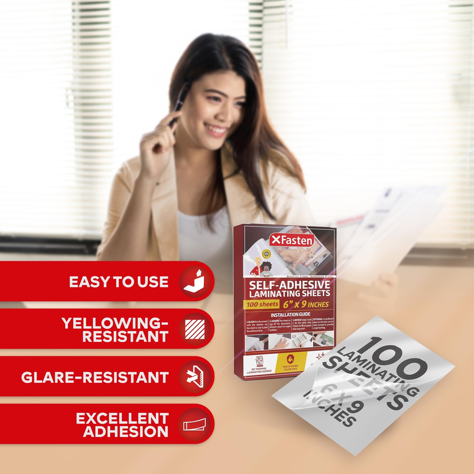 Self-Adhesive Laminating Sheets 6×9 Inches Clear Yellowing Resistant 100 Pack
