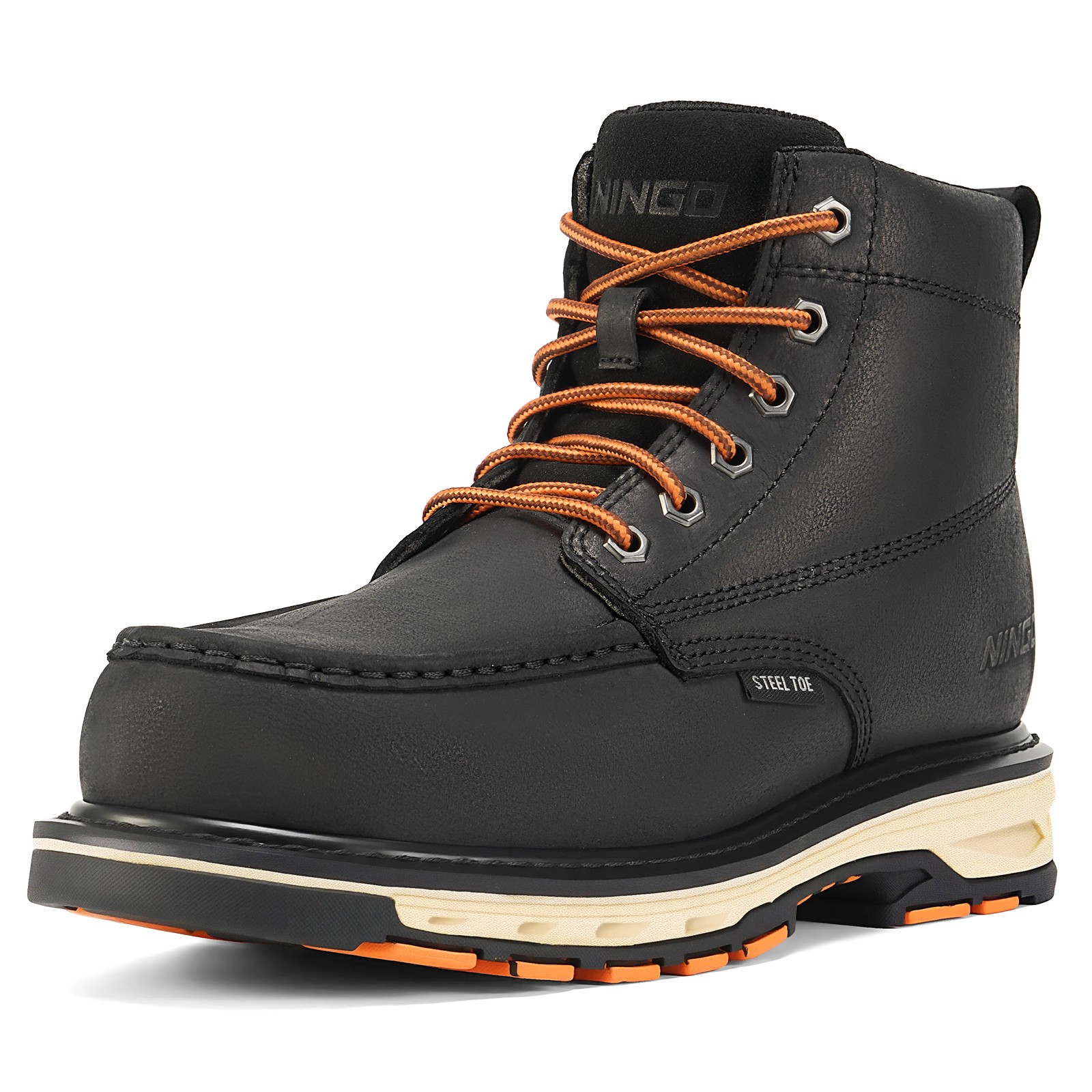 NINGO Men Steel Toe Work Boots Puncture Proof Moc Toe Safety Shoes EH Protection