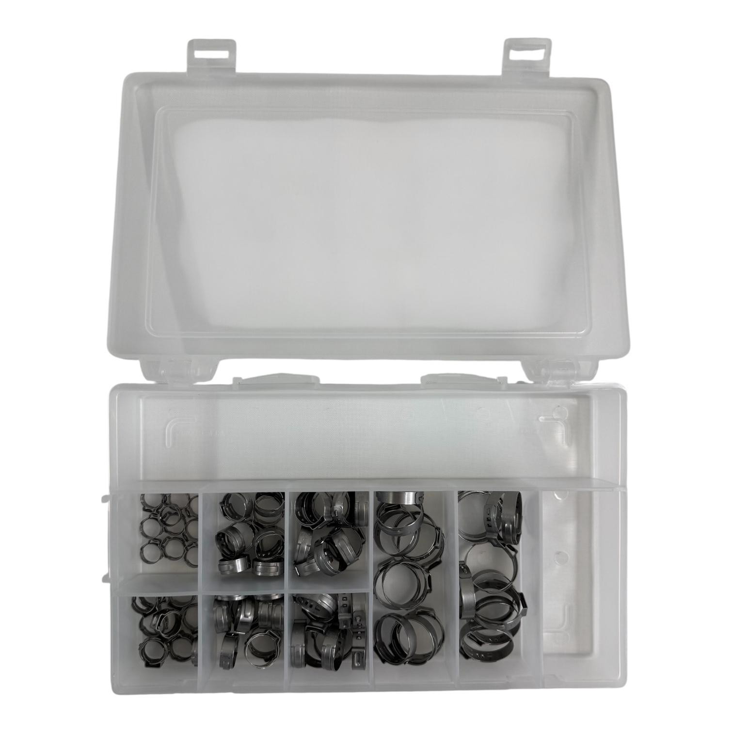 Oetiker 80pc 1-Ear Clamp Kit Stainless 1/4in-7/16in Hose Clamp Assortment Kit
