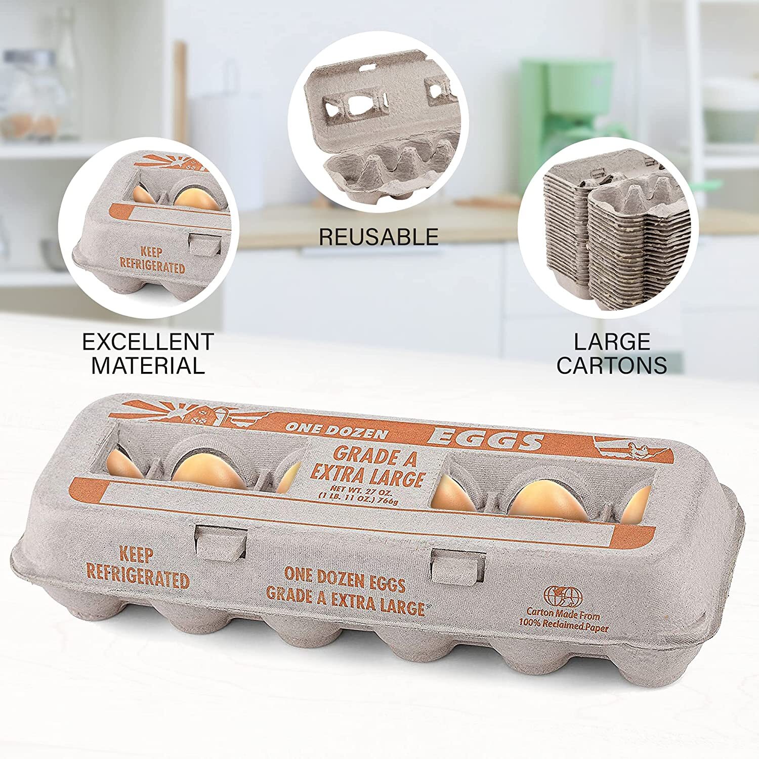 MT Products Printed Pulp XL Paper Egg Cartons Hold Eggs 12 Count – Pack of 10