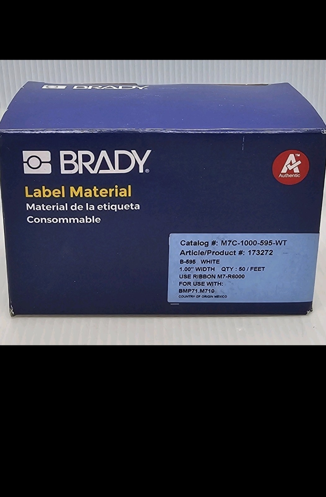 Brady 173272 All Weather Permanent Adhesive Vinyl Label Tape M7C-1000-595-WT