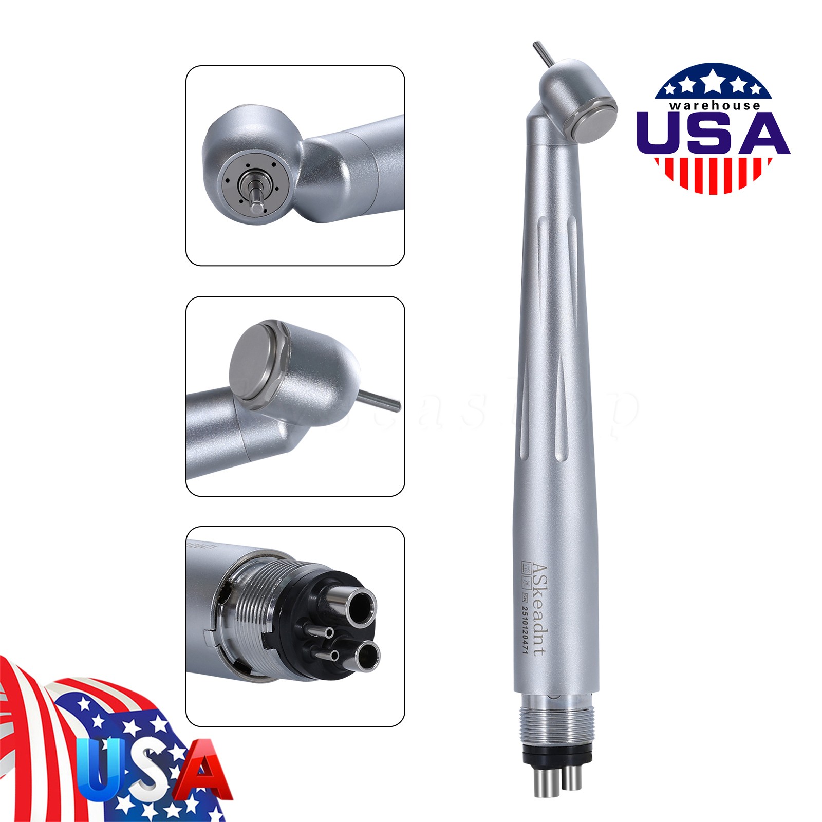 Dental 45 Degree Surgical High Speed Handpiece Push Button Spray 4 Holes