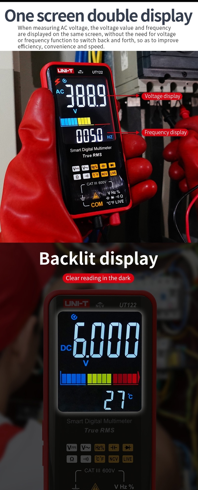 UNI-T UT122 Smart TRMS Multimeter NCV LIVE Dual Display Voltage Tester