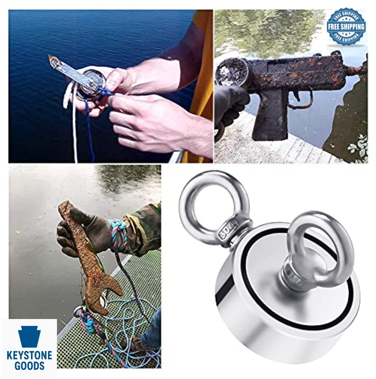 1000 LB Magnet Fishing Kit Double Sided Neodymium with 65 Ft Rope Gloves Case
