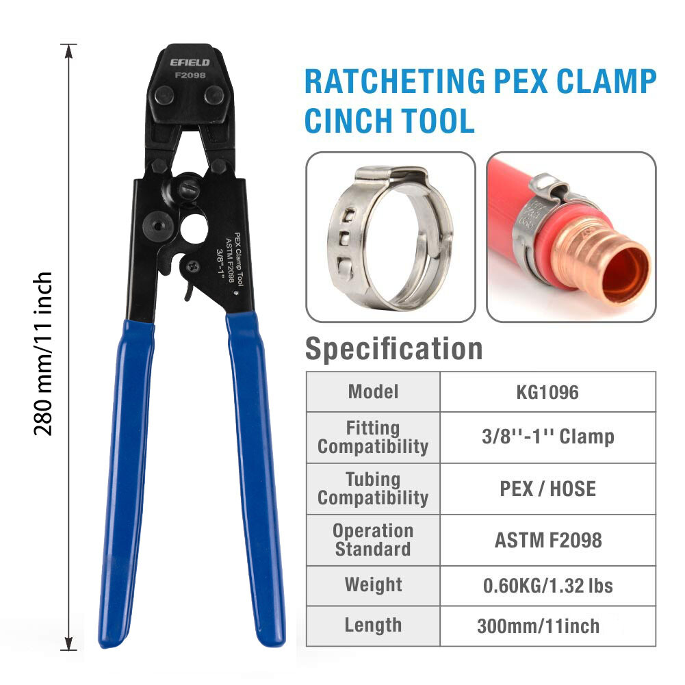 EFIELD PEX CINCH CLAMP CRIMPING TOOL & CUTTER,GAUGE+ 30 1/2″ ,3/4″ CLAMPS IN BAG