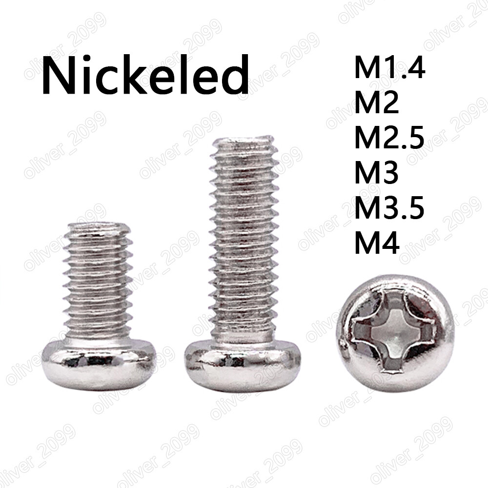 M1.4 M2 M2.5 M3 M3.5 M4 Nickeled Steel Phillips Cross Pan Head Machine Screws