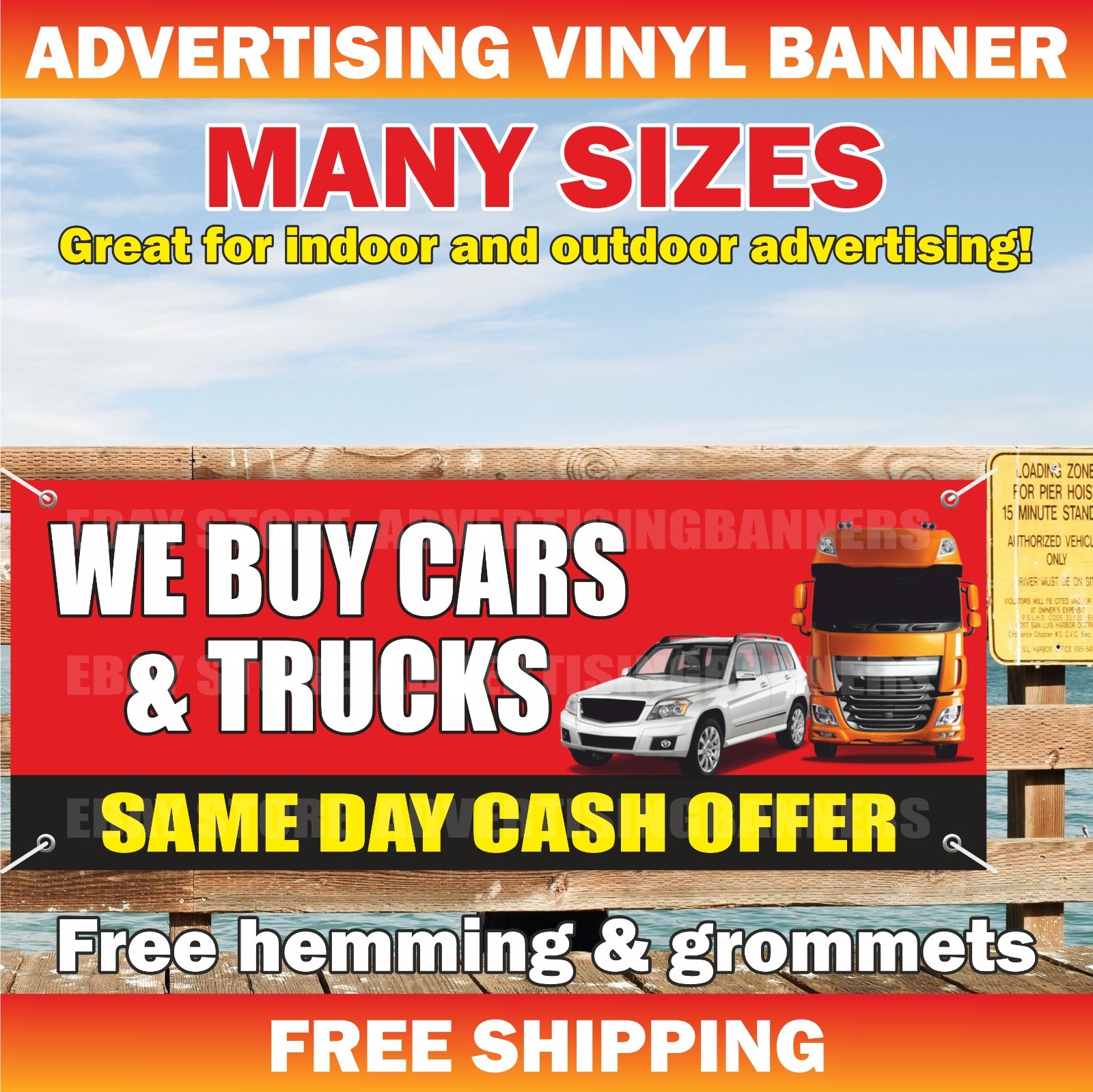 WE BUY CARS TRUCKS Advertising Banner Vinyl Mesh Sign Same Day Cash Offer Dealer