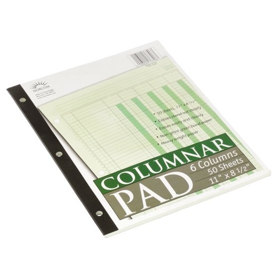 Norcom, Columnar Ledger Pad, 6 Columns, 8.5″ x 11″, Letter Size, 50 Sheets