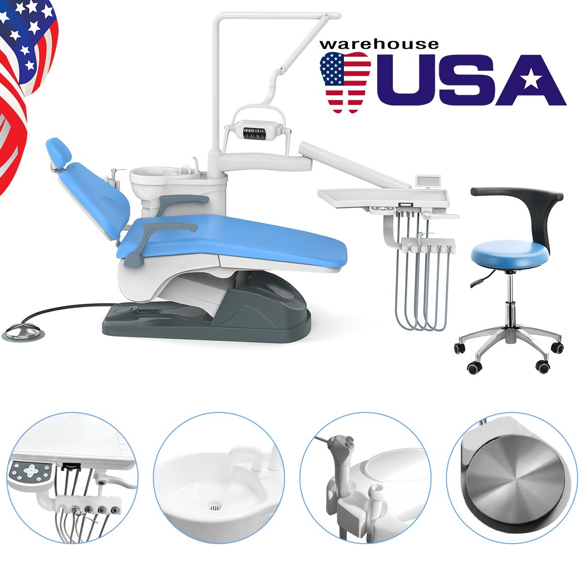 FDA CE Dental Chair Unit Computer Controlled Motor PU Hard Leather+Doctor Stool