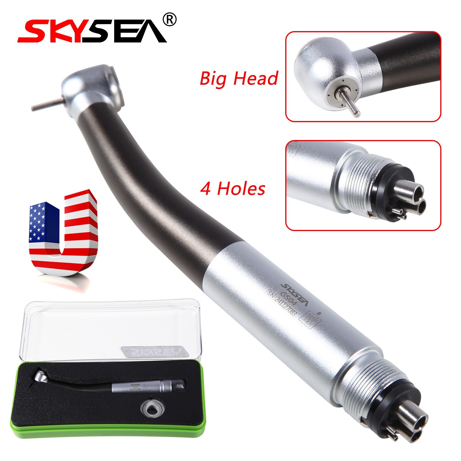 SKYSEA Dental High Speed Turbine Handpiece Push Four Spray Large Head 4Hole st