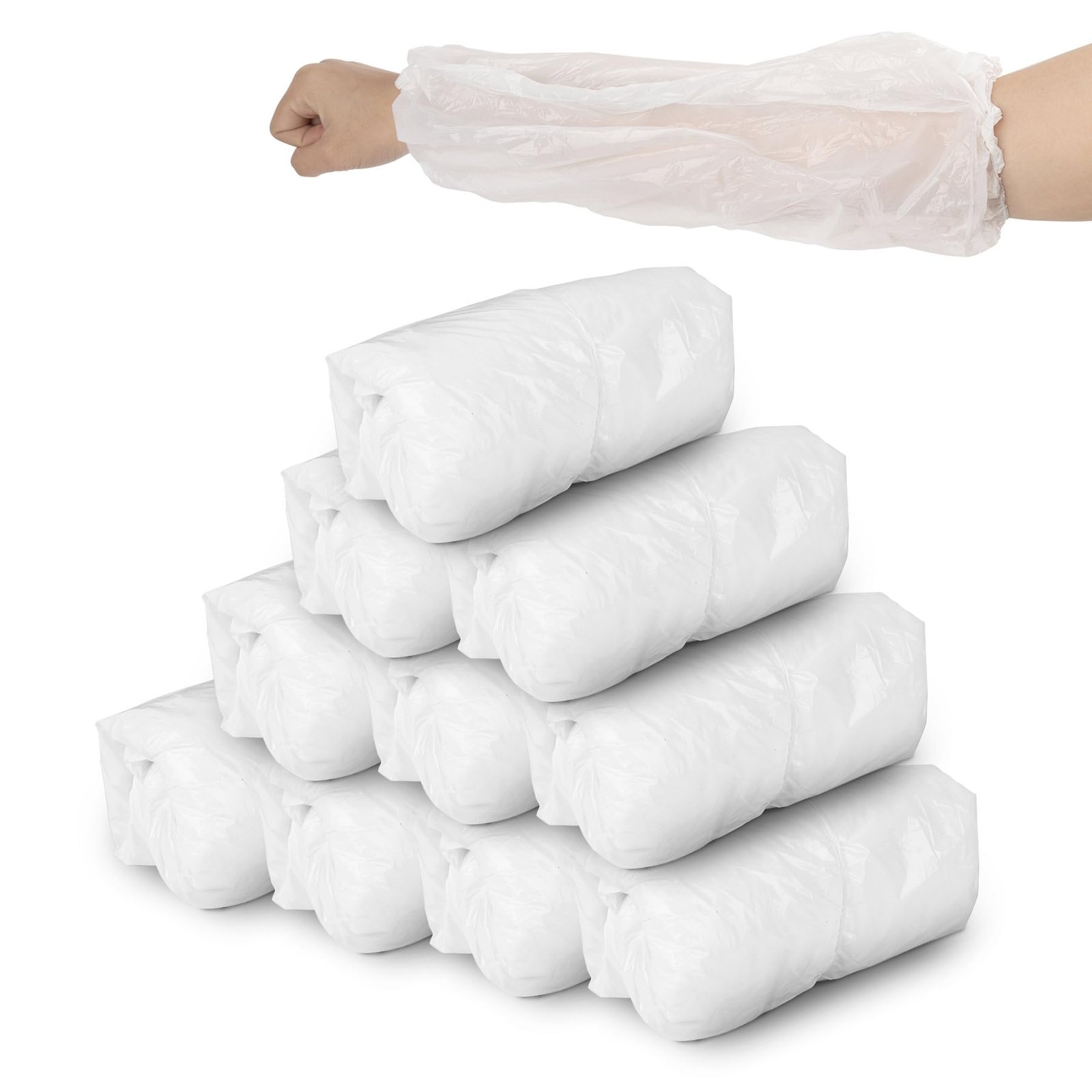 AUEAR, 100 Pack Disposable Arm Sleeves Covers Plastic Over 100 Pack, White