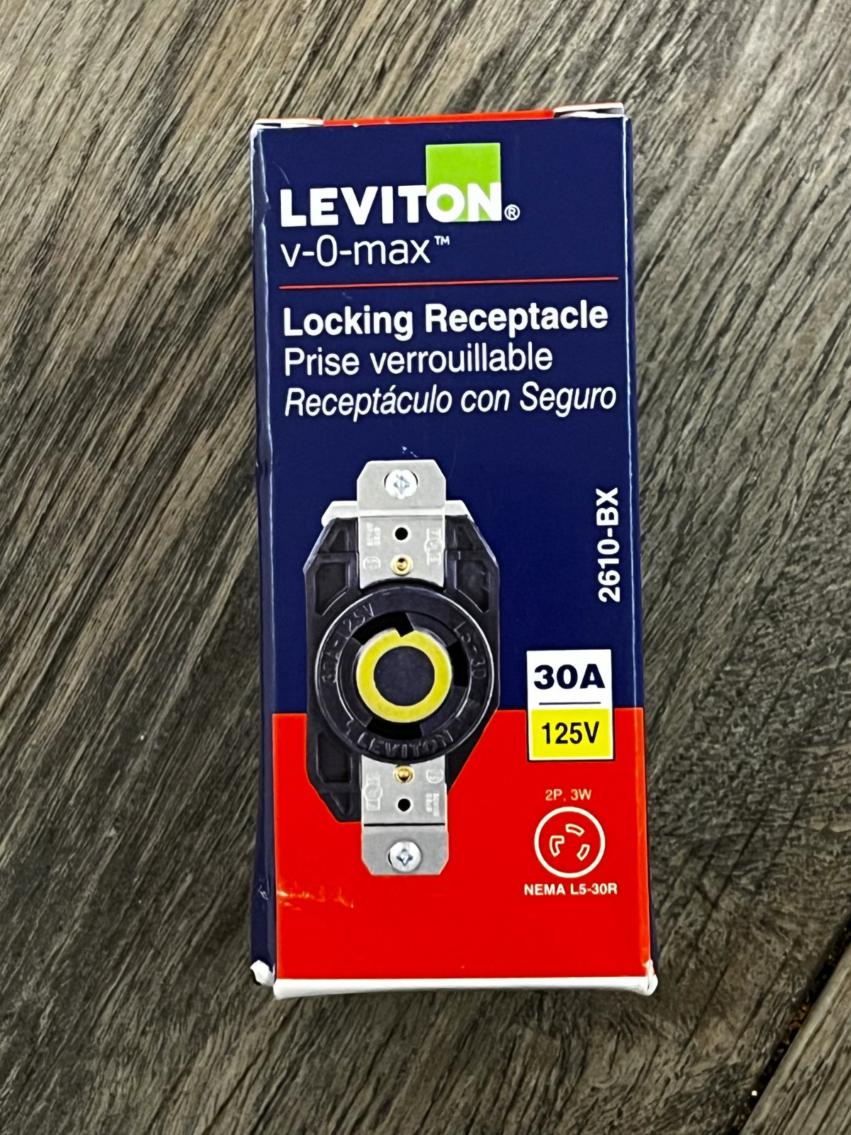 Leviton 30 Amp 125-Volt Flush Mounting Grounding Locking Outlet, Black 2610