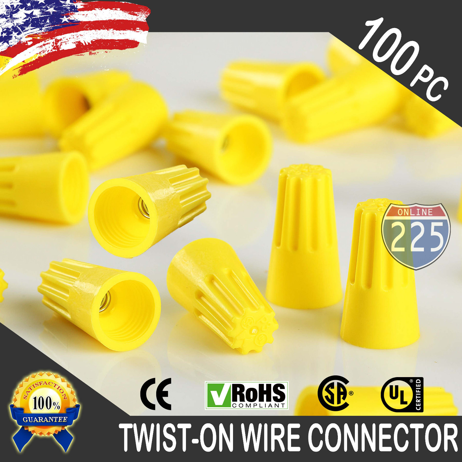 (100) Yellow Twist-On Wire Connector Connection nuts 18-12 Gauge Barrel Screw GA