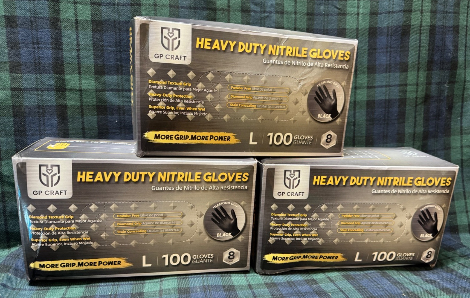 3 – GP Craft Heavy Duty Nitrile Gloves Diamond Grip Black Large