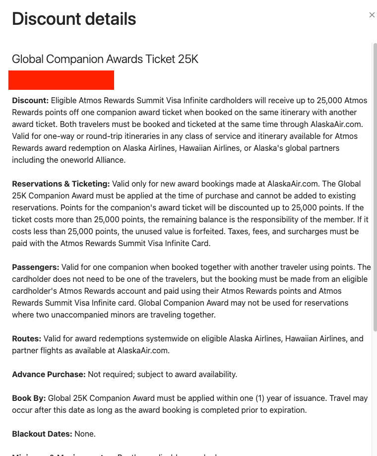 Alaska Atmos 25k Points Companion Pass (Expires 3/13/27)