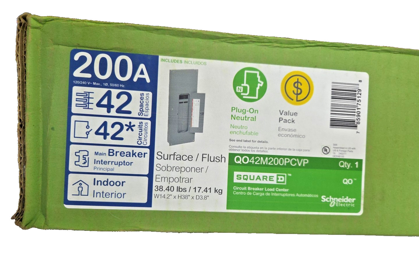 Square D QO Series Load Center Main Breaker 200-Amp 42-Space 42-Circuit Plug-On