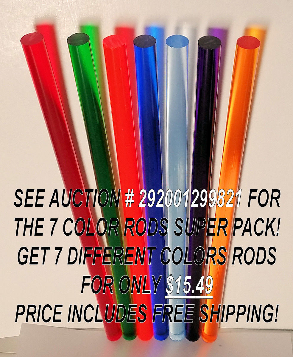 6 PCs CLEAR ACRYLIC PLEXIGLASS LUCITE PLASTIC ROD 1/2” DIAMETER 12” INCH LONG