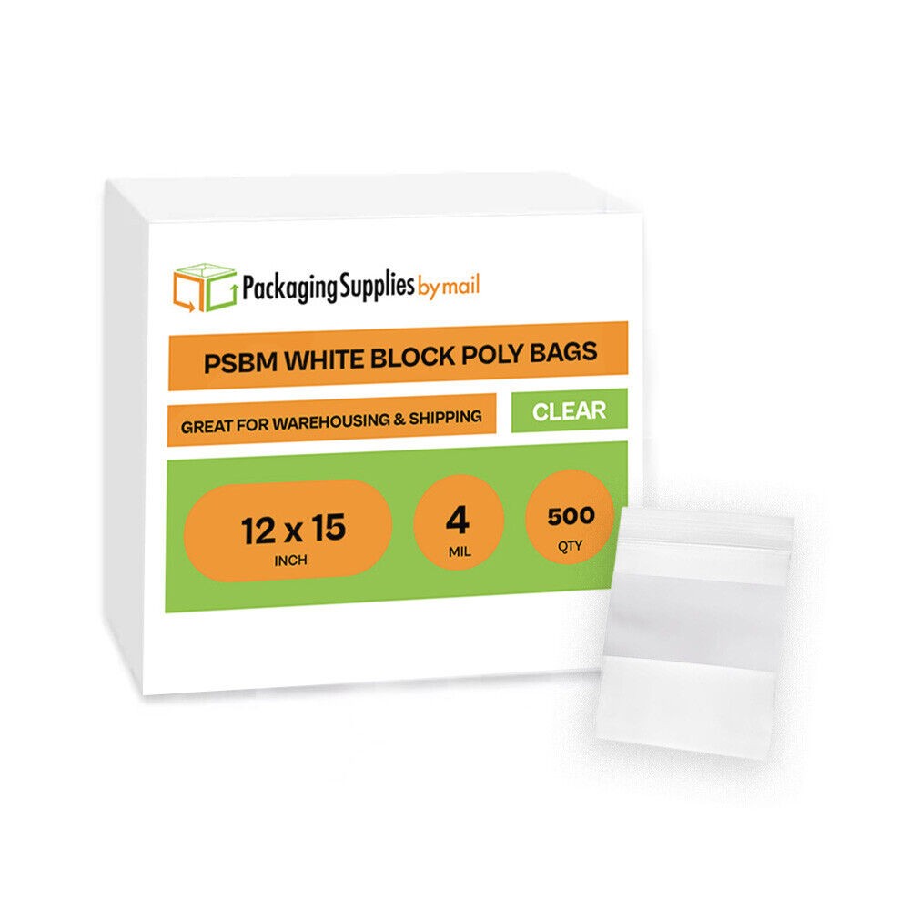 500 Pcs 12″ x 15″ 4 Mil Reclosable Bag Writeable White Block Water-Resistant