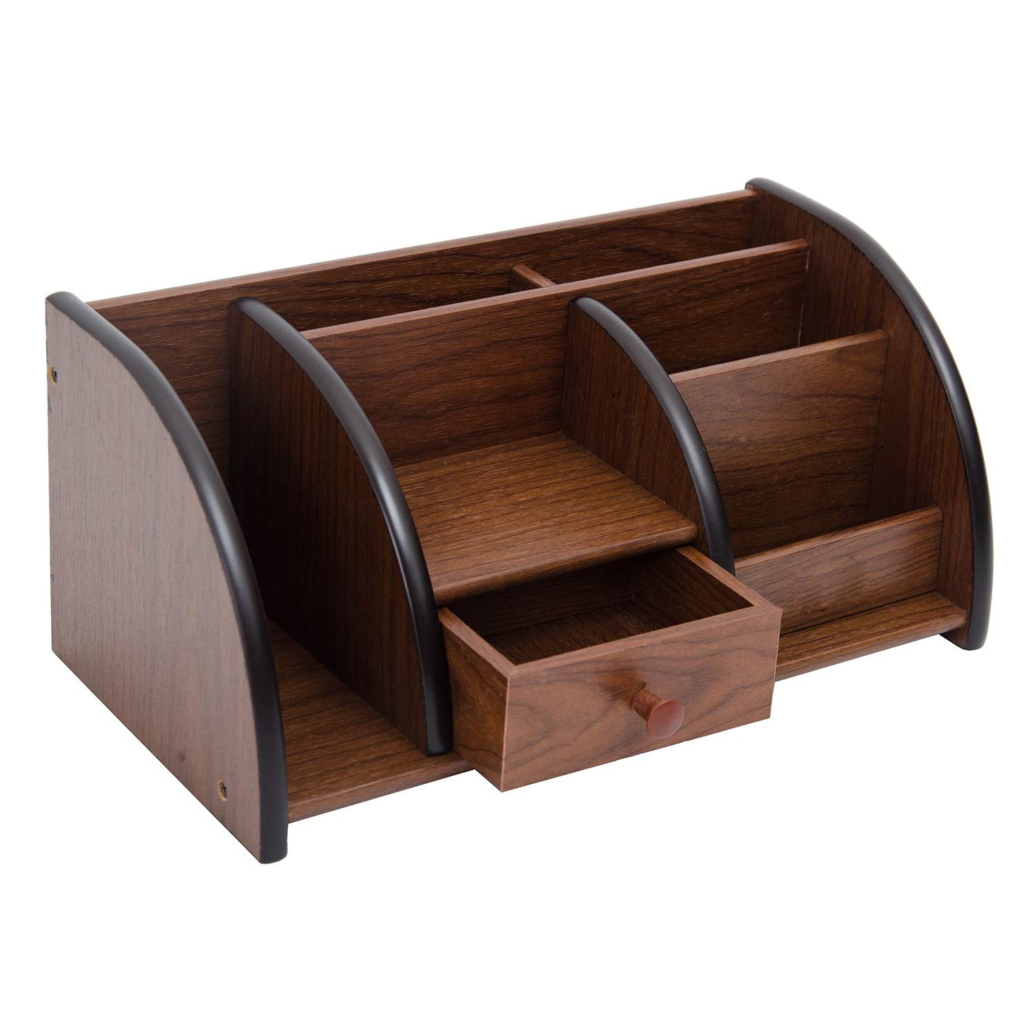 Liry Products Cherry Brown Wood Desktop Organizer Multiple Compartments Stepped