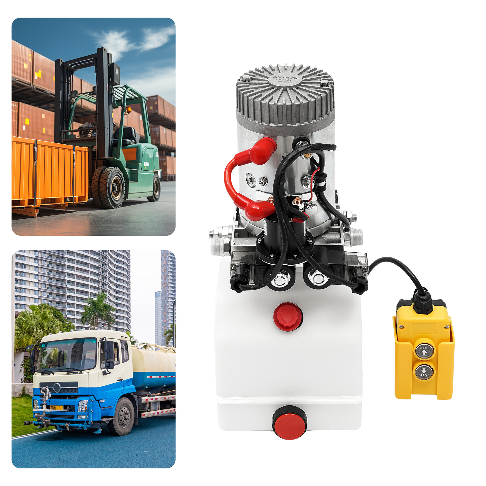 4L//4.23Qt Double Acting Hydraulic Pump Dump Trailer Reservoir 12V DC Unit Pack