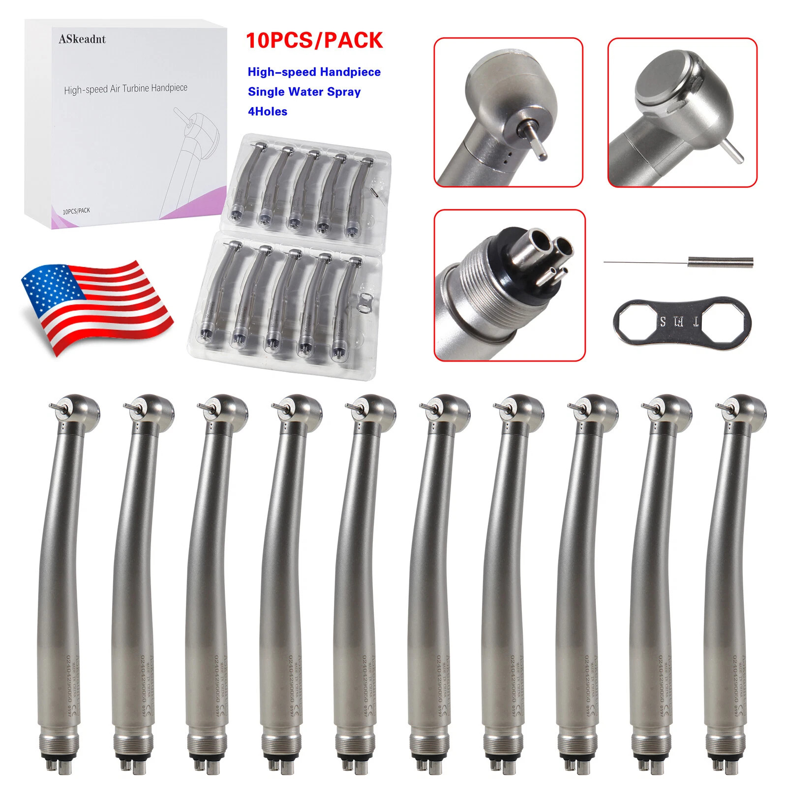 10pcs NSK PANA MAX Style Dental High Speed Handpiece Push Button 4 Holes Midwest